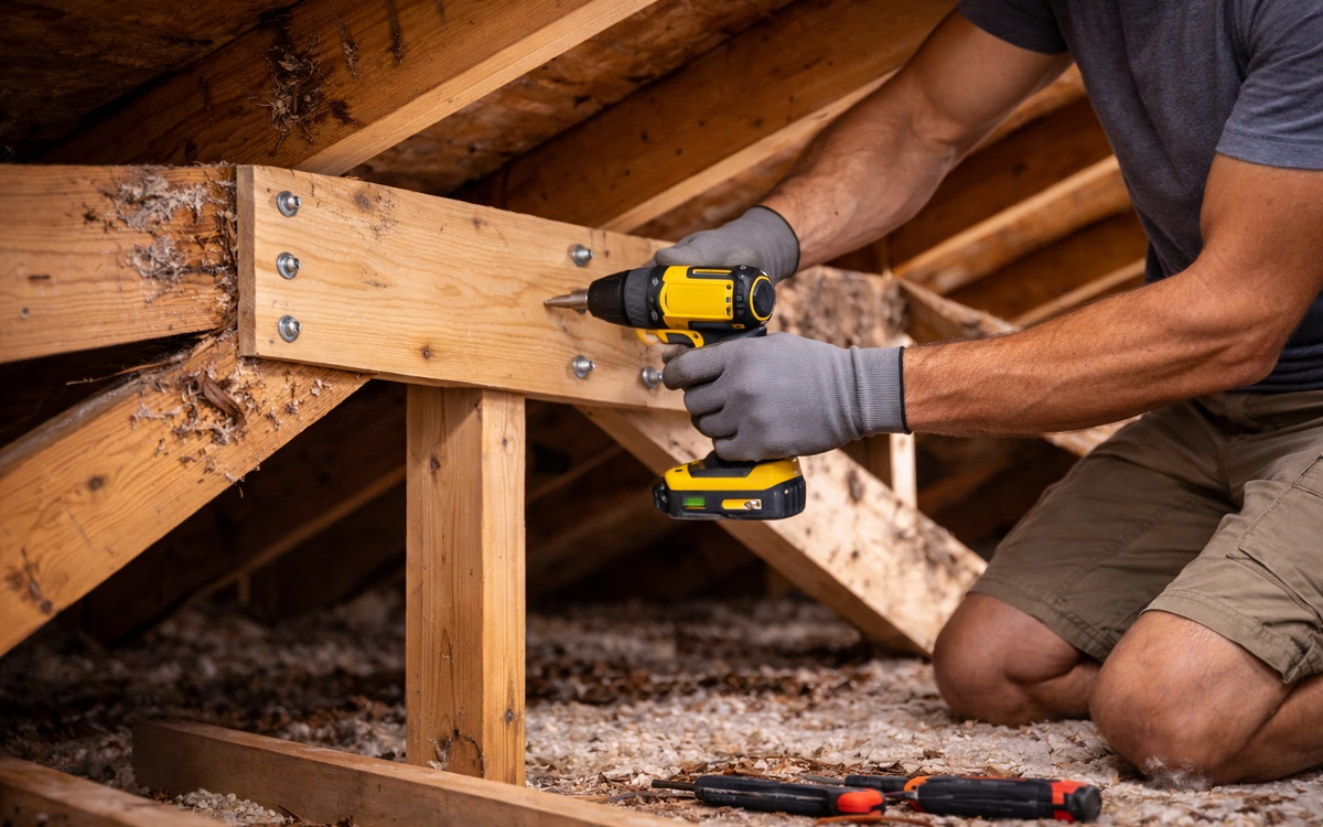 Roof truss structural repair close up